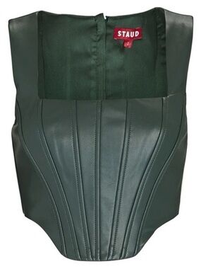 STAUD Dark Green Alice Vegan Leather Corset Top